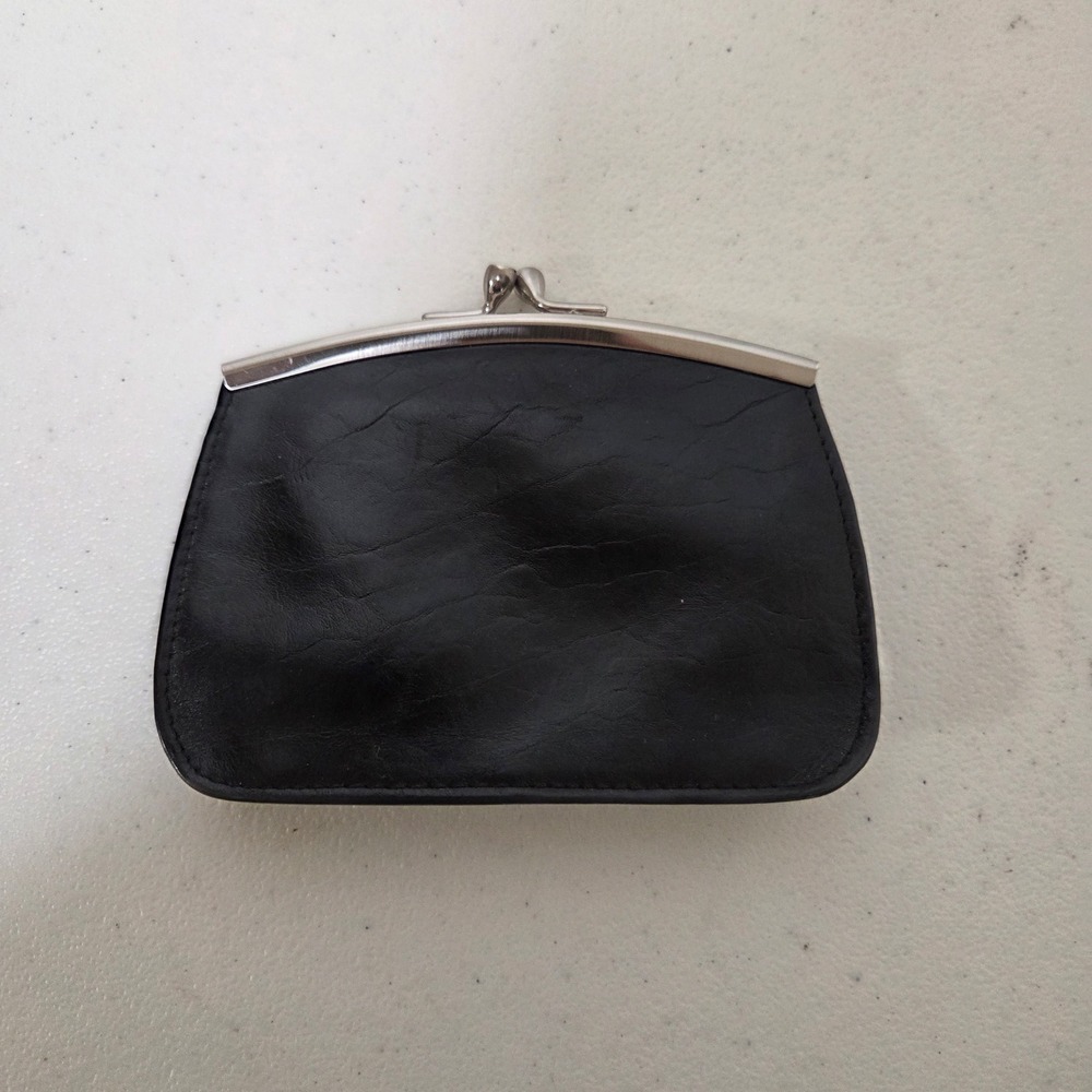 Vintage Style Black Faux Leather Kiss Lock Coin Purse Wallet with Card Slots